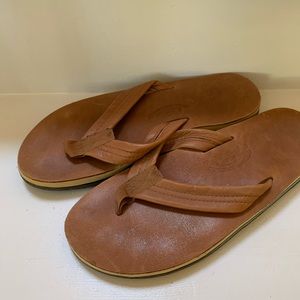 Rainbow leather flip flops
